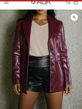 Anthropology maeve leather jacket Women's Leather Blazer Jacket - Burgundy